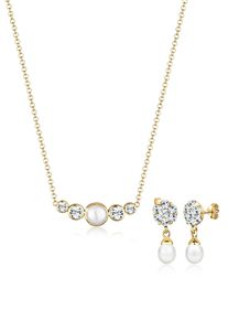 Ohrring und Ketten Set Elli Premium "Schmuckset mit Perle und Kristalle 925 Silber" Gr. 45, gold, Schmuck_Sets, Damen, Blacklist, Silber 925 (Sterlingsilber), Ohrring und Ketten Set