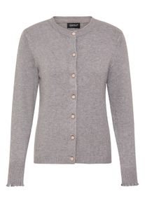 Strickjacke oxmo "Strickjacke OXBMMNERA CARDIGAN", Damen, Gr. XL, grau (mid grau melange), Obermaterial: 50% Viskose CV. 27% Nylon NY. 23% Polyester PES., Strickjacken Strickjacke