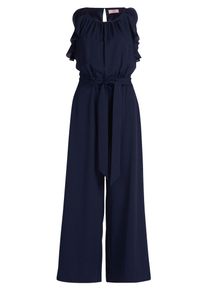 Jumpsuit Vera Mont "Jumpsuit mit Volant", Damen, Gr. 42, EURO, blau (night sky), Obermaterial: 95% Polyester Pol. recyc.. 5% Elasthan EL., Overalls Jumpsuit