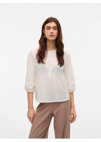 V&eacute;ro Moda Langarmbluse VERO MODA "VMTRINE 3/4 LACE TOP WVN GA NOOS", Damen, Gr. S, wei&szlig; (snow wei&szlig;), Web, Obermaterial: 100% Baumwolle, unifarben, regular fit normal, Rundhals, Blusen Langarmbluse