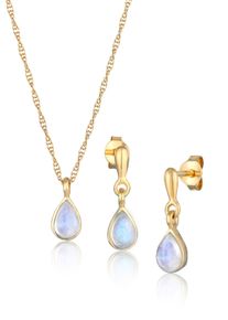 Ohrring und Ketten Set Elli Premium "Schmuckset Mondstein Tropfen Kette Ohrh&auml;nger 925 Silber" Gr. 45, gold, Schmuck_Sets, Damen, 45, Ohrring und Ketten Set