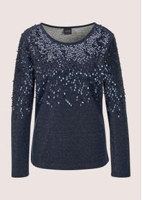 Madeleine Mode Langarmshirt MADELEINE "Sweatshirt Glitzeroberteil mit funkelnden Details", Damen, Gr. 44, blau (marine, silberfarben), Obermaterial: 60% Polyester PES. 24% Viskose CV. 16% metallisierte Fasern MTF., Modern, normal, Shirts Langarmshirt, Glanzeffekte durch Pailletten