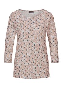 Print-Shirt GOLDNER "Kurzgr&ouml;&szlig;e Halbarm Viskoseshirt im Allover-Design", Damen, Gr. 25, beige (beige, gemustert), Obermaterial: 80% Polyester PES. 15% Viskose CV. 5% Elasthan EL., Shirts Print-Shirt, U-Boot-Ausschnitt