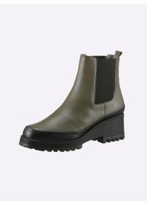 Stiefelette Heine, Damen, Gr. 36, schwarz (khaki, schwarz), Glattleder, Leder, Rindsleder, Schuhe Stiefelette