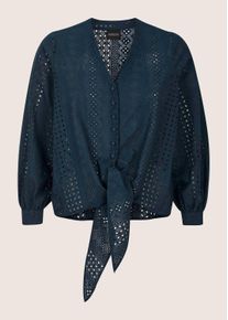 Madeleine Mode Langarmbluse MADELEINE "Spitzenbluse Baumwollbluse zum Knoten", Damen, Gr. 48, blau (marine), Obermaterial: 100% Baumwolle CO., Modern, schmal, Blusen Langarmbluse, Spitzenbluse zum Binden mit aufgesetzter Knopfleiste