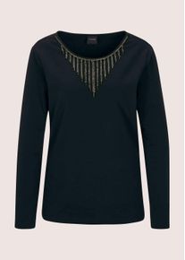 Madeleine Mode Langarmshirt MADELEINE "Sweatshirt Glamour&ouml;ser Pullover, Strassakzente", Damen, Gr. 40, schwarz, Obermaterial: 95% Baumwolle CO. 5% Elasthan EL., Modern, Shirts Langarmshirt, Shirt mit extravaganter Kettendekoration