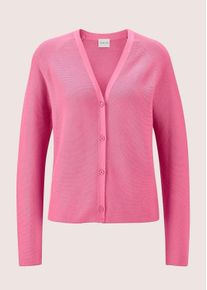 Madeleine Mode Strickjacke MADELEINE "Strickjacke Strickjacke mit V-Ausschnitt", Damen, Gr. 34, rot (himbeersorbet), Obermaterial: 100% Baumwolle CO., Modern, normal, Strickjacken Strickjacke