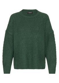 Strickfleece-Pullover oxmo "Strickpullover OXIBOMMA", Damen, Gr. L, gr&uuml;n (pineneedle), Obermaterial: 93% Polyester PES. 5% Wolle mw. 2% Elasthan EL., Pullover Strickfleece-Pullover