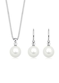 Ohrring und Ketten Set Elli "Schmuckset Muschelkernperle Wei&szlig; 925 Sterling Silber" Gr. 45, silber, Schmuck_Sets, Damen, Blacklist, Silber 925 (Sterlingsilber), Ohrring und Ketten Set