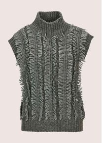 Madeleine Mode Pullunder MADELEINE "Pullunder Moderner Fransenstrick mit Stehkragen", Damen, Gr. 40/42, grau (bleigrau, melange), Obermaterial: 60% Polyacryl PAN. 15% Alpaka WP. 15% Wolle mw. 10% Viskose CV., Modern, Pullover Pullunder, fancy Fransenstrick