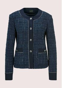 Madeleine Mode Jackenblazer MADELEINE "Tweed-Blazer Eleganter Damenblazer mit kurzem Schnitt", Damen, Gr. 46, blau (marine, wollwei&szlig;, melange), Obermaterial: 55% Baumwolle CO. 21% Polyester PES. 18% Polyacryl PAN. 4% sonstige Fasern AF. 1% Polyamid PA., Modern, gerade, Blazer Jackenblazer, Tweed-Jacke mit Schmuckband