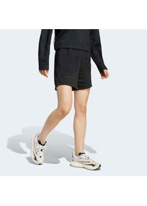 Shorts adidas Sportswear "CITY ESCAPE MATERIAL-MIX", Damen, Gr. M, N-Gr, schwarz (schwarz, normal, gr.), Obermaterial: 55% Baumwolle, 36% Polyester, 9% Viskose, Hosen Shorts, ohne Verschluss, aus French-Terry-Material, mit Silikon-Logo