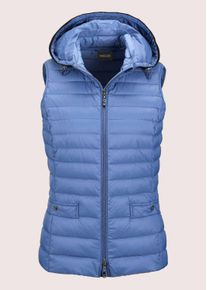 Madeleine Mode Kurzweste MADELEINE "Steppweste Wattierte Steppweste mit Kapuze", Damen, Gr. 40, blau (rauchblau), Obermaterial: 100% Polyamid PA., Modern, normal, Westen Kurzweste