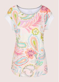 Madeleine Mode Print-Shirt MADELEINE "Blusenshirt Paisley-Print Shirt mit Stretch, Rundhals", Damen, Gr. 44, wei&szlig; (wollwei&szlig;, multicolor), Obermaterial: 95% Viskose CV. 5% Elasthan EL., Modern, gerade, Shirts Print-Shirt, Paisley-Print