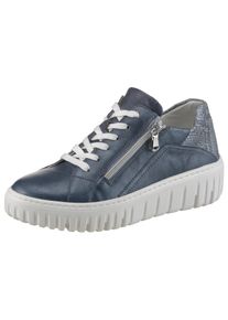 Waldl&auml;ufer Plateausneaker WALDL&Auml;UFER "H-LIVIA", Damen, Gr. 3,5 (36), blau (jeansblau), Glattleder, Nubukleder, Reptilienpr&auml;gung, Schuhe Plateausneaker, Schn&uuml;rer, Halbschuh, Freizeitschuh mit Au&szlig;en-Rei&szlig;verschluss