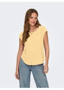 Kurzarmbluse Only "ONLVIC &ndash; feminines Blusenshirt in lockerer Form", Damen, Gr. 38, sunlight, Web, Obermaterial: 97% Polyester, 3% Elasthan, unifarben, regular fit Po-bedeckend, Rundhals, Blusen Kurzarmbluse, Materialmix, regular fit