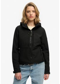 Outdoorjacke Superdry "HOODED CLASSIC TREKKER JACKET", Damen, Gr. L, meteorite schwarz, Web, Obermaterial: 90% Polyester, 10% Elasthan, unifarben, slim fit normal, Jacken Outdoorjacke