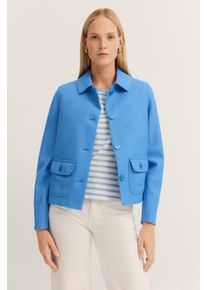 Wolljacke Bugatti, Damen, Gr. 44, blau (320, hellblau), 100% Wolle, unifarben, regular fit, normaler Saum, Jacken Wolljacke, aus 100 % Wolle