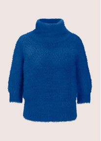 Madeleine Mode Longpullover MADELEINE "Pullover Weicher Strick mit Ballon&auml;rmeln", Damen, Gr. 40/42, blau (royalblau), Obermaterial: 79% Polyamid PA. 11% Viskose CV. 8% Schurwolle WV. 2% Kaschmir WS., Modern, normal, Pullover Longpullover, Softer Flauschpullover mit Kurzarm