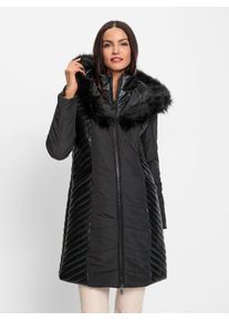 Steppmantel Heine, Damen, Gr. 34, schwarz, 100% Polyester, Fellimitat:60% Polyacryl, 24% Polyester, 16% Modacryl, Lederimitat:100% Polyester, Wattierung:100% Polyester, unifarben, unifarben mit Farbeinsatz, unifarben mit Farbeins&auml;tzen, M&auml;ntel Steppmantel