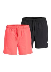 Jack & Jones Badeshorts JACK & JONES "Badeshorts JPSTMAUI TROPIC SOLID SWIM SHORTS MP 2P 2er Pack", Herren, Gr. XXL, N-Gr, bunt (orange, schwarz), Obermaterial: 100% Polyester PES., Badehosen Badeshorts