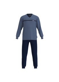 Schlafanzug Tom Tailor "Pyjama Pyjama lang V-Neck", Herren, Gr. M, blau, Obermaterial: 100% Baumwolle CO., Homewear-Sets Schlafanzug