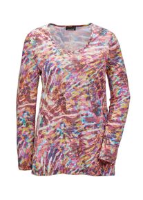 Longpullover GOLDNER "Kurzgr&ouml;&szlig;e Langarmshirt mit Rundhals, Ausbrenner", Damen, Gr. 21, rot (bordeaux, cyclam, kurkuma, gemustert), Obermaterial: 50% Polyester PES. 50% Viskose CV., normales B&uuml;ndchen, Pullover Longpullover, Ohne