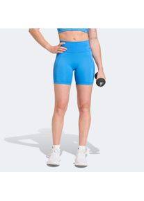 Shorts adidas Performance "OPTIME WORKOUT 3-STREIFEN KURZE LEGGINGS", Damen, Gr. L, L&auml;nge 7, ray blau, innenbeinl&auml;nge ca. 18 cm, Obermaterial: 73% Polyester, 27% Elasthan, Hosen Shorts