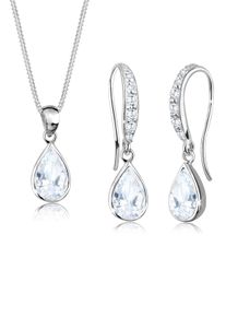 Ohrring und Ketten Set Elli "Schmuckset Tropfen Zirkonia Wei&szlig; 925 Sterling Silber" Gr. 45, wei&szlig;, Schmuck_Sets, Herren, Blacklist, Silber 925 (Sterlingsilber), Ohrring und Ketten Set