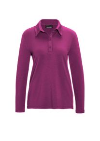 Poloshirt GOLDNER "Langarm Poloshirt mit Schmuckband an Knopfleiste", Damen, Gr. 50, lila (cyclam), Obermaterial: 95% Modal CMD. 5% Elasthan EL., Sonstiges, Shirts Poloshirt, Ohne