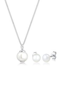 Ohrring und Ketten Set Elli "Schmuckset S&uuml;&szlig;wasserperlen Wei&szlig; 925 Sterling Silber" Gr. 45, silber, Schmuck_Sets, Herren, Blacklist, Silber 925 (Sterlingsilber), Ohrring und Ketten Set