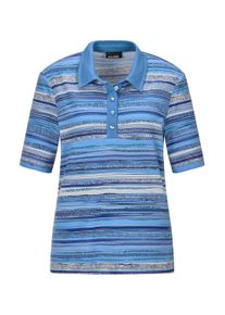 Print-Shirt GOLDNER "Kurzgr&ouml;&szlig;e Jerseyshirt mit Ethno-Design", Damen, Gr. 24, blau (blau, gemustert), Obermaterial: 95% Viskose CV. 5% Elasthan EL., gerade, Shirts Print-Shirt, stretchbequemer Viskosejersey