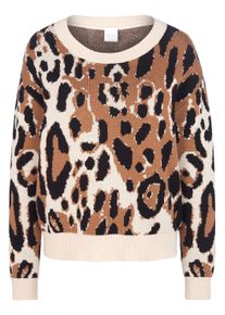 Madeleine Mode Longpullover MADELEINE "Pullover Pullover mit Animalmuster", Damen, Gr. 48, schwarz (schwarz, multicolor), Obermaterial: 50% Baumwolle CO. 50% Schurwolle WV., Modern, Pullover Longpullover