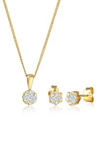 Ohrring und Ketten Set Elli DIAMONDS "Schmuckset Set mit Diamanten Wei&szlig; Blumen Look (0.36 ct) 585 Gelbgold" Gr. 45, gold, Schmuck_Sets, Herren, Blacklist, Gelbgold 585, Ohrring und Ketten Set