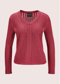 Madeleine Mode Longpullover MADELEINE "Pullover Zopfpullover mit Ajour-Elementen", Damen, Gr. 44/46, rosa (rosenholz), Obermaterial: 50% Baumwolle CO. 50% Polyacryl PAN., Modern, normal, V-Ausschnitt, Pullover Longpullover