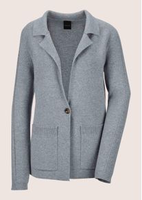 Madeleine Mode Strickjacke MADELEINE "Strickblazer Strickjacke aus Merinowolle und Kaschmir", Damen, Gr. 46, grau (steingrau, melange), Obermaterial: 90% Schurwolle WV. 10% Kaschmir WS., Modern, normal, Strickjacken Strickjacke, 1-Knopf Strickblazer