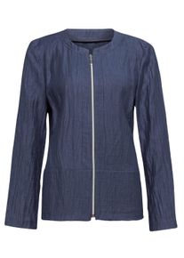 Jackenblazer GOLDNER "Kurzgr&ouml;&szlig;e Struktur-Blazer mit Rei&szlig;verschluss", Damen, Gr. 20, gr&uuml;n (schieferblau), Obermaterial: 44% Leinen LI. 44% Viskose CV. 12% Polyamid PA., Tubular, Blazer Jackenblazer, mit figurformenden Teilungsn&auml;hten