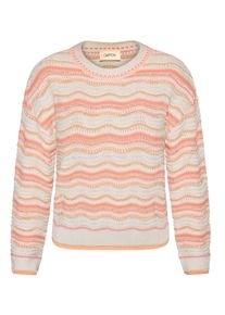 Strickpullover Cartoon "Strickpullover mit Rundhalsausschnitt", Damen, Gr. 42, bunt (cream, orange), Obermaterial: 84% Polyester PES. 13% Viskose CV. 3% Polyester PES., Pullover Strickpullover