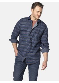 Langarmhemd Jan Vanderstorm "Hemd HALJORN", Herren, Gr. 4XL, weit, braun (blau gemustert), Obermaterial: 100% Baumwolle CO., Hemden Langarmhemd