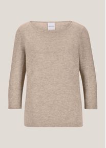 Madeleine Mode Longpullover MADELEINE "Strickpullover Kaschmirpullover mit U-Boot-Ausschnitt", Damen, Gr. 40/42, beige (taupe, melange), Obermaterial: 100% Kaschmir WS., Modern, normal, U-Boot-Ausschnitt, Pullover Longpullover, Kaschmirpullover mit 3/4 Arm