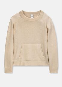 Madeleine Mode Longpullover MADELEINE "Pullover Rundhals-Pullover mit K&auml;nguru-Taschen", Damen, Gr. 40/42, grau (kiesel), Obermaterial: 47% Wolle WO. 38% Viskose CV. 10% Polyamid PA. 5% Kaschmir WS., Modern, figurumspielend, Pullover Longpullover