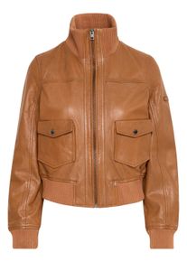 Lederjacke oxmo "Lederjacke OXDenny", Damen, Gr. 38, braun (caramel caf&eacute;), Obermaterial: 100% Lederfaserstoff LEAFIBTEX., Jacken Lederjacke