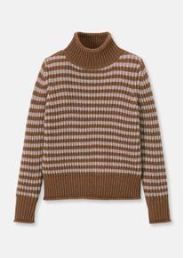 Madeleine Mode Longpullover MADELEINE "Pullover Softer Schurwoll-Pullover mit stylischen Streifen", Damen, Gr. 44/46, blau (kitt, macchiato), Obermaterial: 100% Wolle WO., Modern, Pullover Longpullover