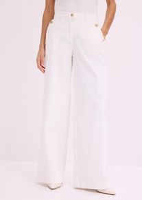 bonprix Wide Leg Hose mit Stretch, wei&szlig;, Gr.44, Wide Leg Hose mit Schm&uuml;ckkn&ouml;pfen, 97% Baumwolle
