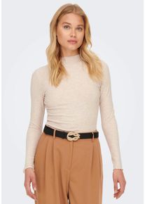Langarmshirt Only "ONLEMMA L/S HIGH NECK TOP", Damen, Gr. XL, grau (pumice stone), Rippware, Obermaterial: 65% Polyester, 30% Viskose, 5% Elasthan, unifarben, sehr schmal normal, hoch geschlossener Ausschnitt, gewellter Abschluss, Shirts Langarmshirt, Materialmix, Topseller