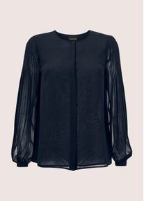 Madeleine Mode Langarmbluse MADELEINE "Chiffonbluse Elegante Bluse mit plissiertem R&uuml;ckenteil", Damen, Gr. 40, blau (marine), Obermaterial: 100% Polyester PES., Modern, Blusen Langarmbluse, Modische Chiffonbluse im R&uuml;ckenteil plissiert