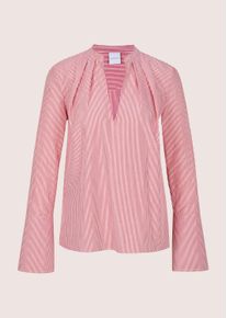 Madeleine Mode Langarmbluse MADELEINE "Streifenbluse Blusenshirt mit Streifendesign", Damen, Gr. 46, rot (rot, wei&szlig;), Obermaterial: 100% Baumwolle CO., Modern, figurumspielend, Blusen Langarmbluse, Bluse mit Rundhalsblende mit V-Ausschnitt