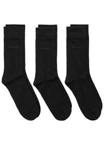 Basicsocken Gant "SOFT COTTON SOCKS 3-PACK", Herren, Gr. 40-42, schwarz, Baumwollmischung, unifarben, elastisch, Socken Basicsocken, mit Logodruck am Kn&ouml;chel