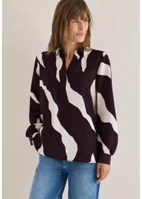 Langarmbluse Cecil, Damen, Gr. L (42), eggplant rot, Web, Obermaterial: 88% Viskose, 12% Polyamid, bedruckt, bequem h&uuml;ftbedeckend, Rundhals, B&uuml;ndchen, Blusen Langarmbluse, mit Tapeb&uuml;ndchen und grafischem Muster