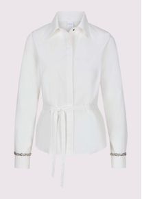 Madeleine Mode Langarmbluse MADELEINE "Hemdbluse Baumwollbluse mit Bindeband", Damen, Gr. 40, wei&szlig;, Obermaterial: 70% Baumwolle CO. 27% Polyamid PA. 3% Elasthan EL., Modern, tailliert, Blusen Langarmbluse, Bluse mit dekorativen Strasssteinen auf der Manschette und Bindeband in der Taille